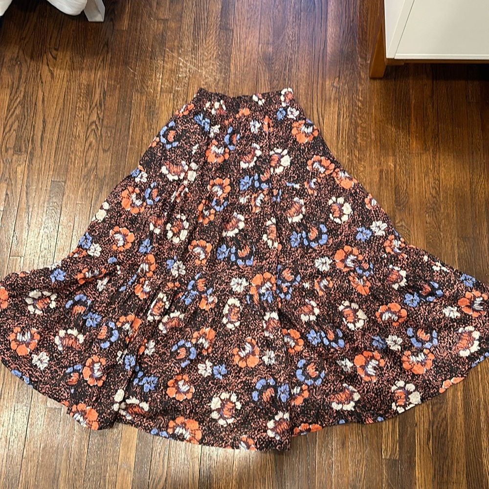Cleobella Floral Maxi Skirt in Brown, Orange, Blue & White